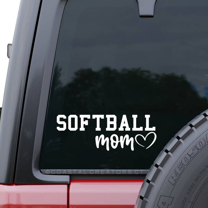 Softball Mom Vinyl Car Window Sticker Decal (Packaged) for wholesale by Coastal Creators of Connecticut