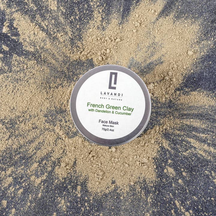 French Green Clay Face Mask with Dandelion & Cucumber for wholesale by Lavandi Body & Nature