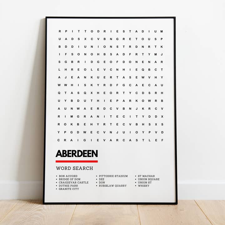 Underdog Studio - Wholesale Art Print - Aberdeen Scotland Wordsearch Art Print