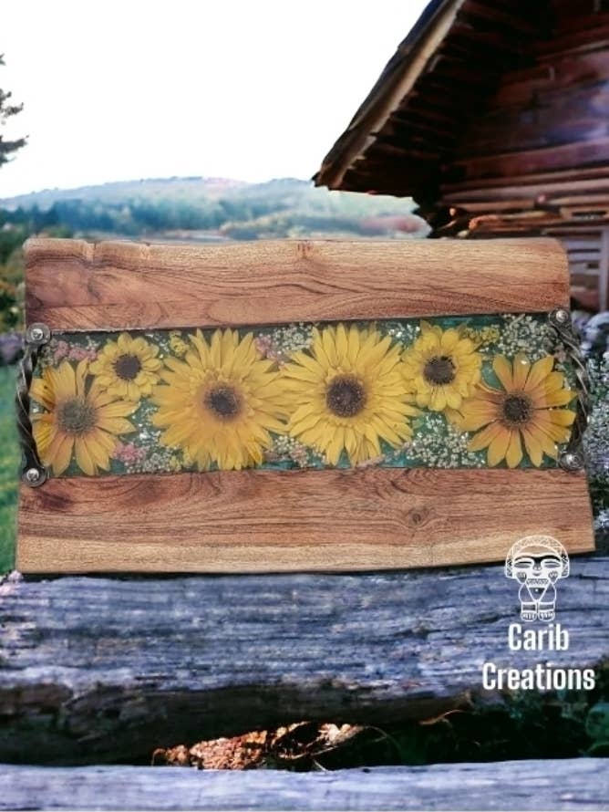 Sunflower Charcuterie/Serving Tray for wholesale by Carib Creations LLC