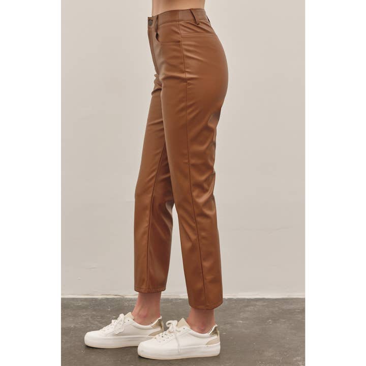 in february - Wholesale Pants - Women's - STRETCHY VEGAN LEATHER FLARE CROPPED PANTS
