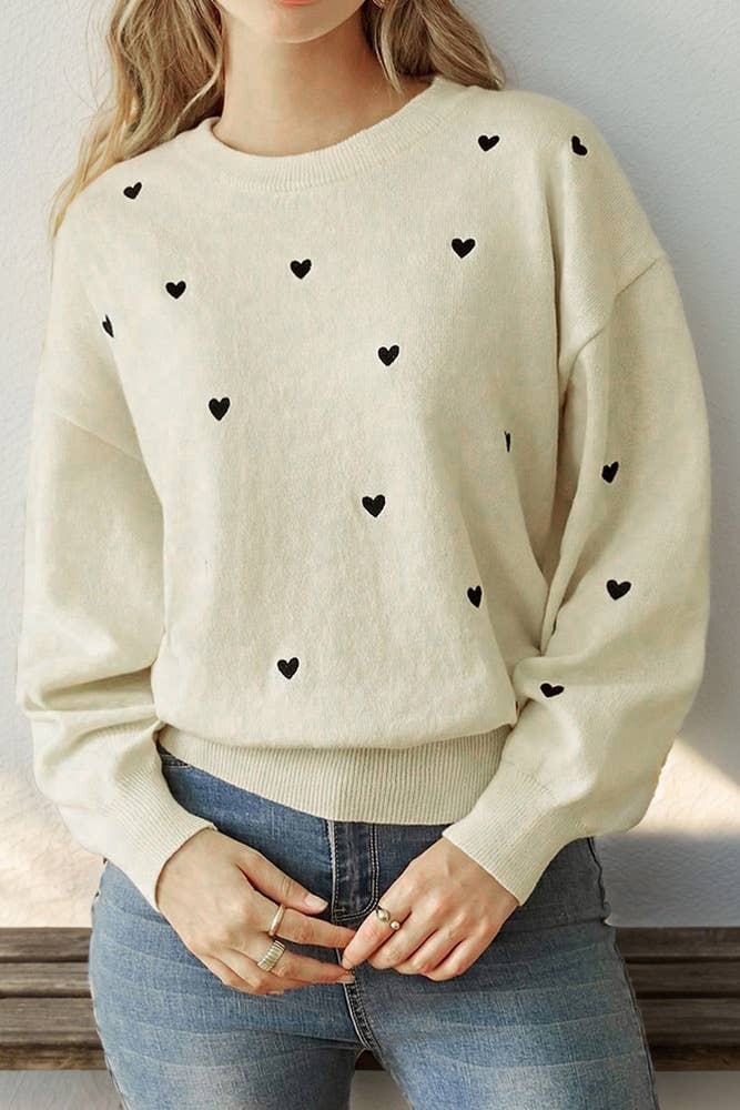 Wholesale Heart Pattern Knitting Round Neck Sweater BFZY1062