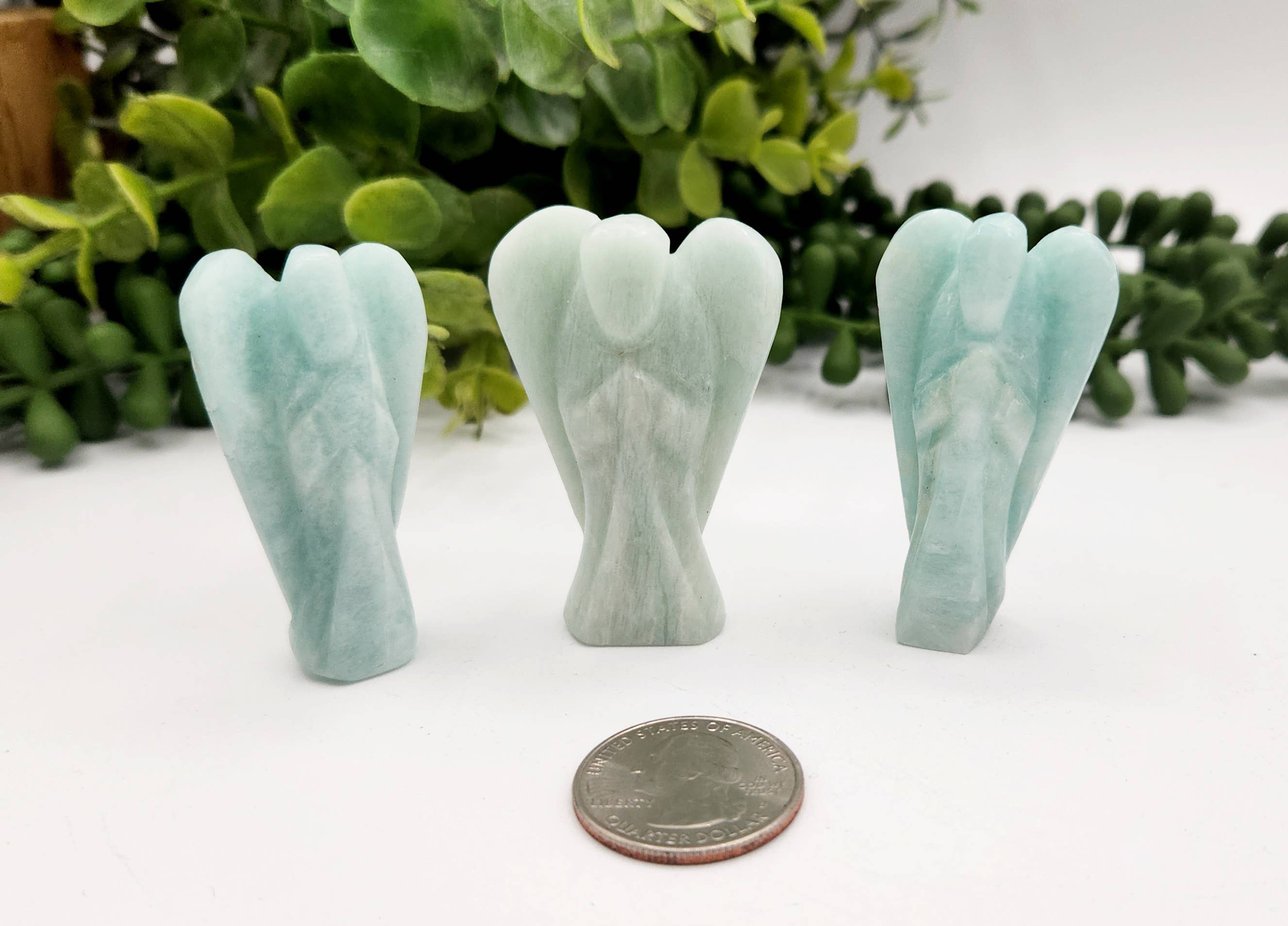 Meraki Gemstones – wholesale Decorative figurine – Amazonite Hand Carved Gemstone Angel Figurine 2" Tall 8