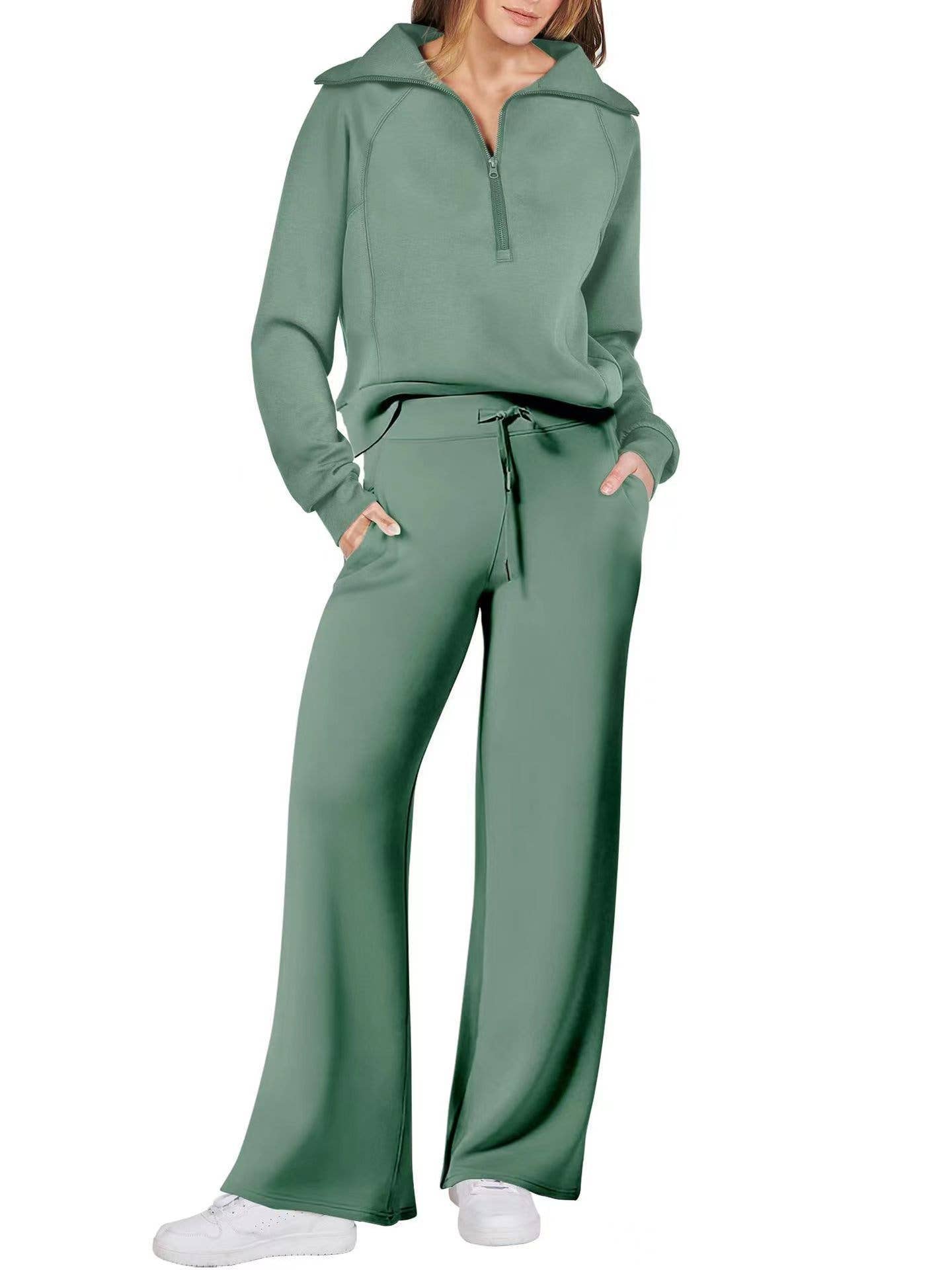 Rosa Clothing - Wholesale Top & Pant Set (NOT Loungewear) - Women's - Oversized Half zip Sweatshirt & Pants 2 Piece Tracksuit9