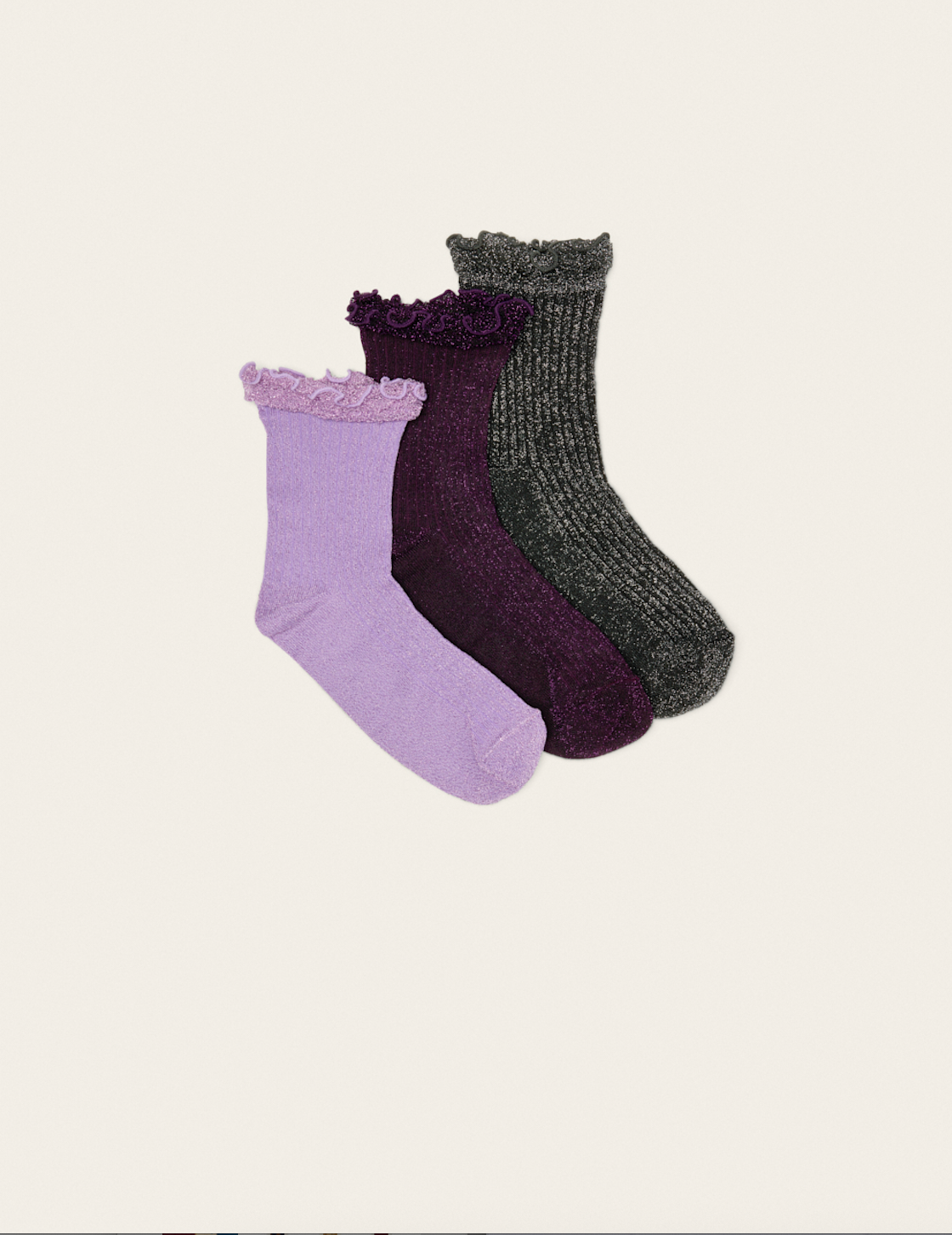 ODAJE – wholesale Socks – Women's – 3-Pack Socks - Lilac Black Purple Frills1