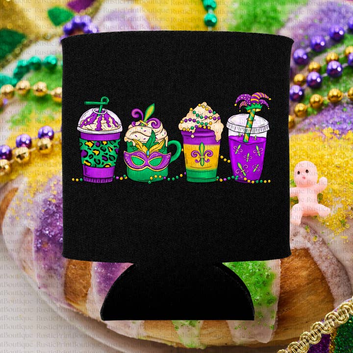 Mardi Gras Koozie Mardi Gras Party Favors Can Coolers for wholesale by RusticPrintStudio