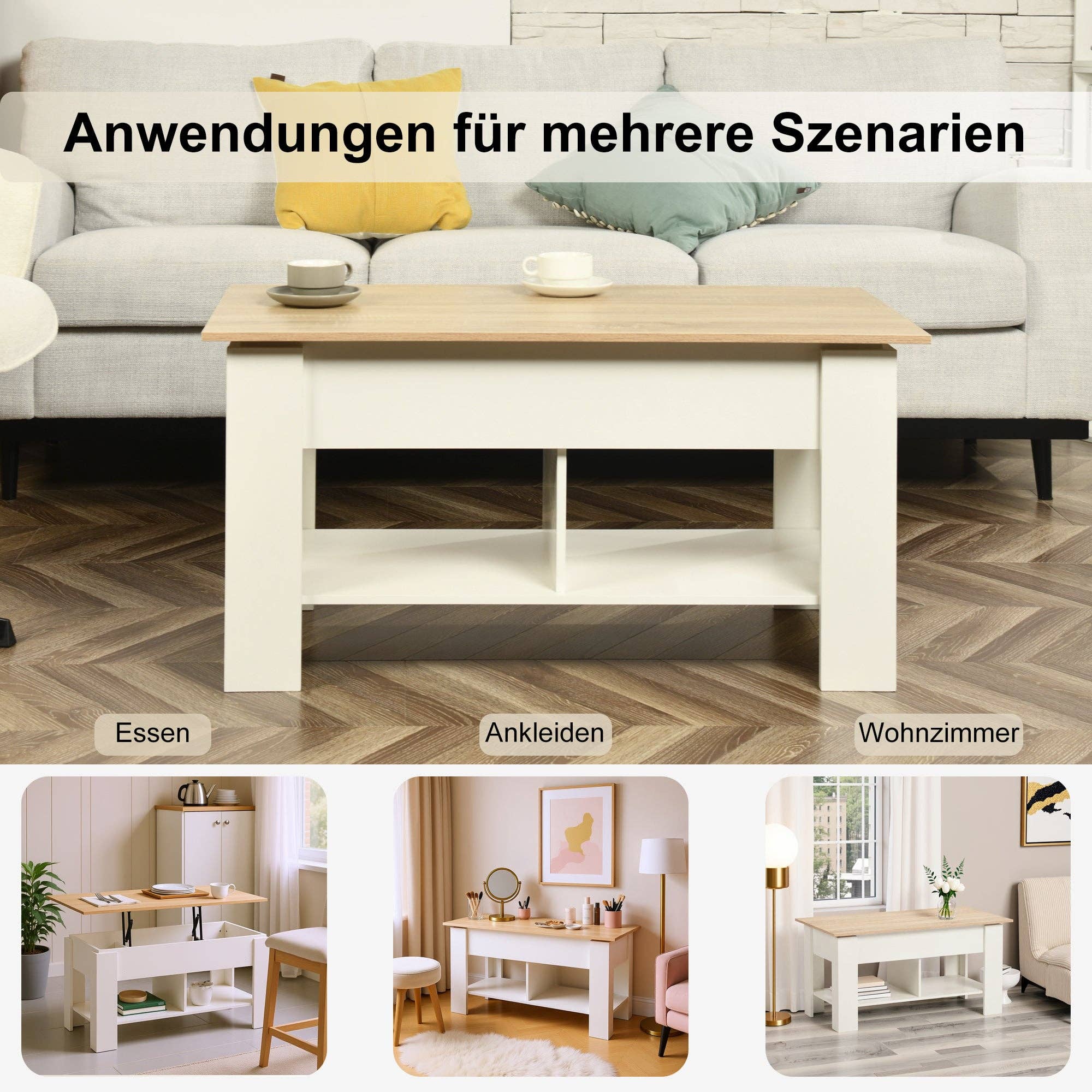 Urban Meuble - Wholesale Side Table - Lift-top coffee table with wood effect and white 96*50 ELOT WHITE OAK 9610