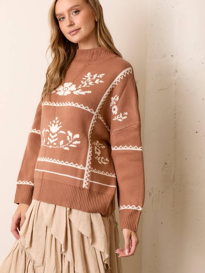 TRUI MET PRINT MET BLOEMEN- EN STREEPPATROON voor wholesale door Polagram by Wellmade USA