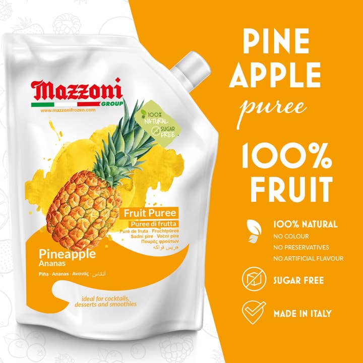 Wholesale Italian Food - Wholesale Fruit Juice - Mazzoni, Pineapple Puree, 100% Pure Pineapple Mix, No Sugar Added, 2.2 lb