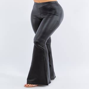 Women Faux Leather Pu Pants Split Front Elastic High Waist Flare Leg Long  Pants Cut Out Trousers Streetwear (Color : Black, Size : Medium) :  : Clothing, Shoes & Accessories