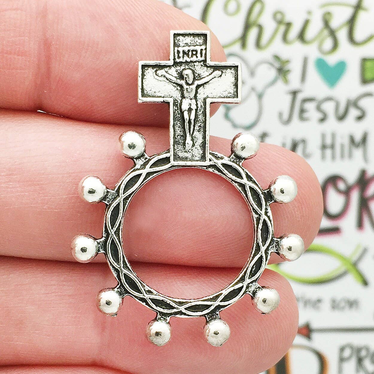 Treasure Island - Wholesale Individual Charm/Pendant - 2 Silver Rosary Ring by TIJC SP11241