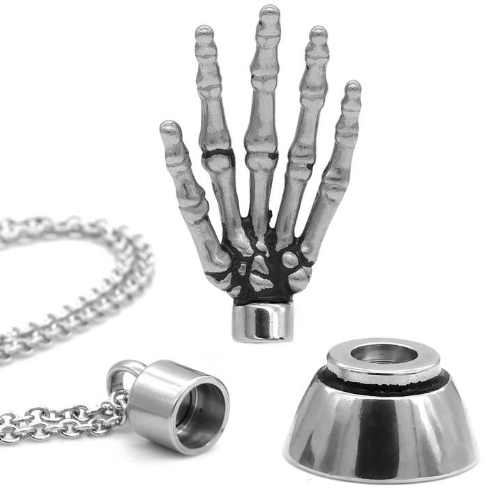 Controse - Wholesale Pendant/Charm Necklace - “High Five” Skeleton Hand Necklace With Magnetic Ornament