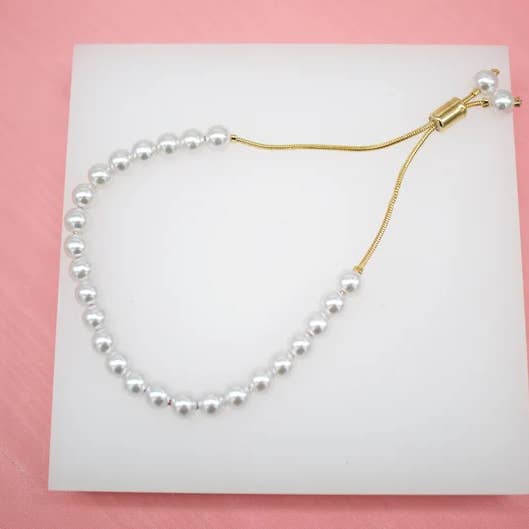 MIA Jewelry - Wholesale Beaded Bracelet - 18K Gold Filled Round 5mm Pearl Adjustable Bracelet