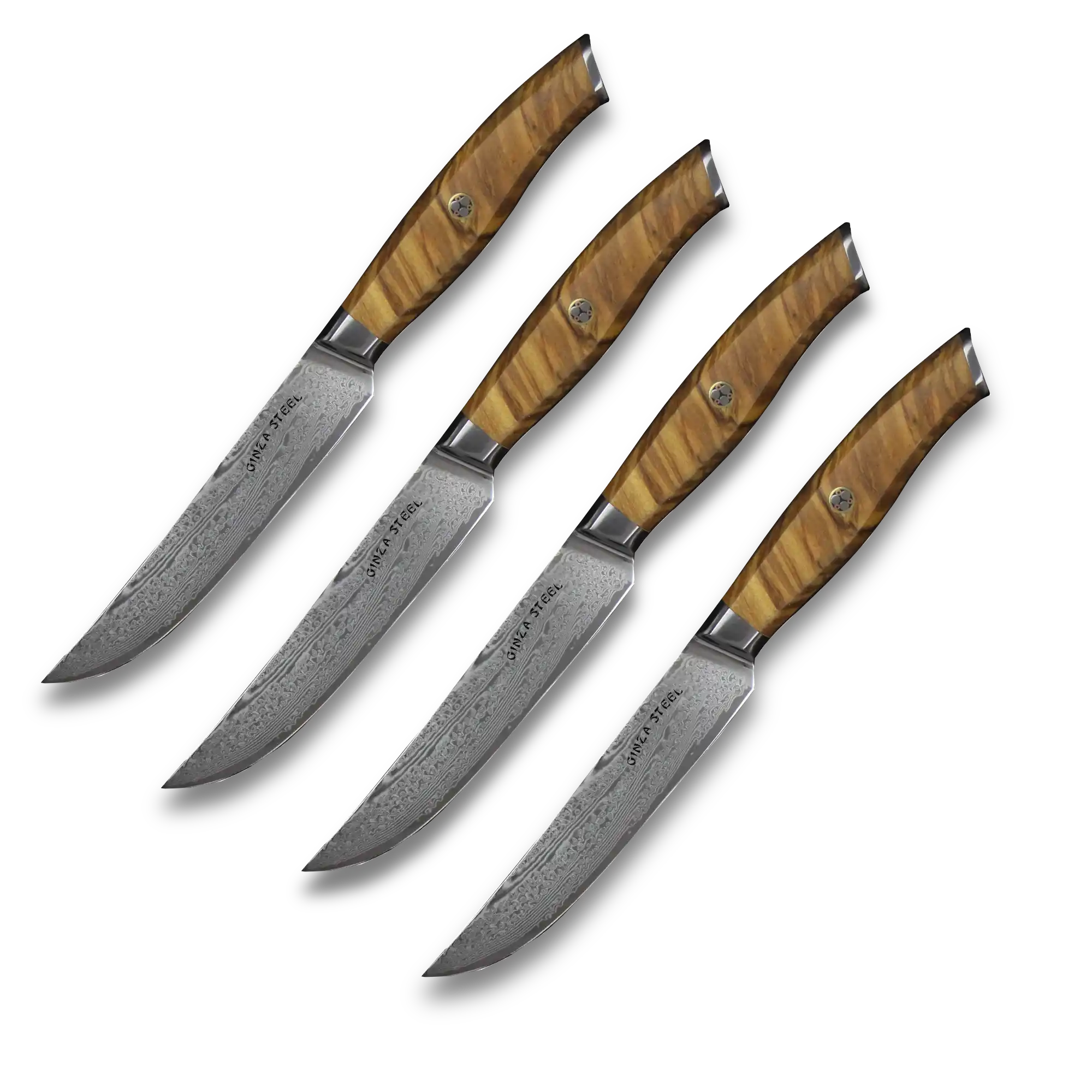 Ginza Steel - Wholesale Knife Set - Ginza Steel AMELIA Five – 4-Piece VG10 Damascus Steel Steak Knife Set with Wood Block4