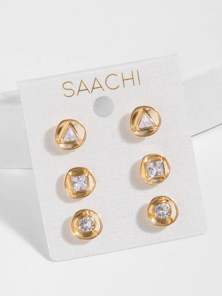 Set di orecchini a bottone piccoli a disco dorato per la vendita all'ingrosso da parte di SAACHI