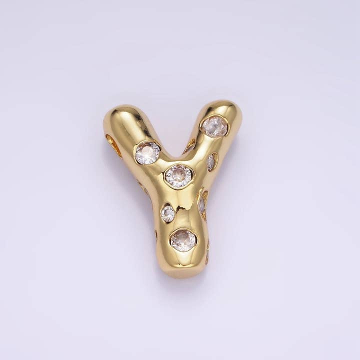 Aim Eternal - Wholesale Individual charm/pendant - 14K Gold Filled 20mm Clear CZ Chubby Balloon Initial Letter Pendant | A-A1041-A-A105324