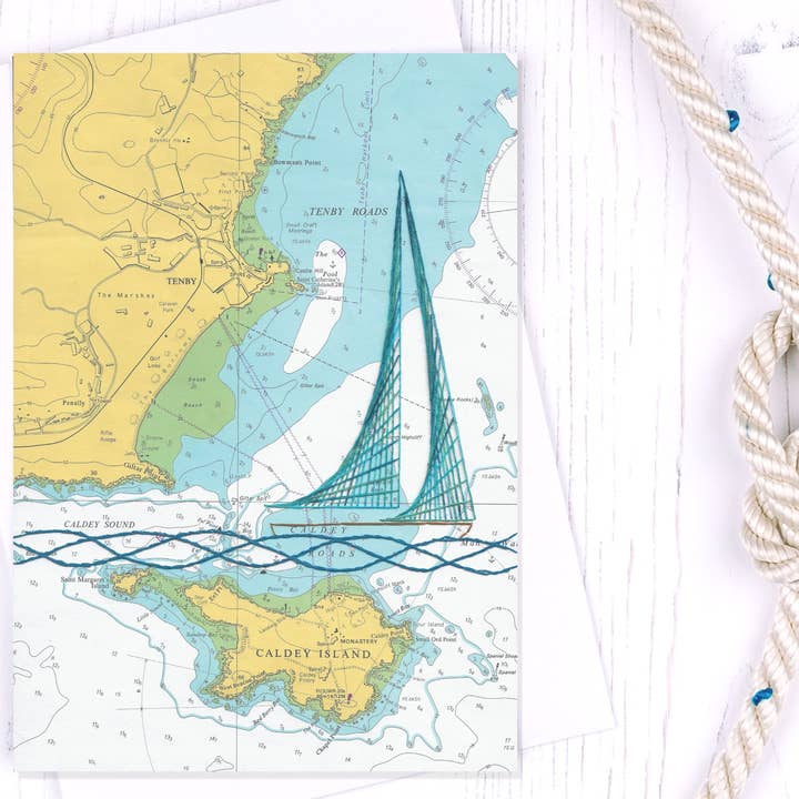 Tenby Sailing Boat Greetings Card for wholesale by NaviStitch