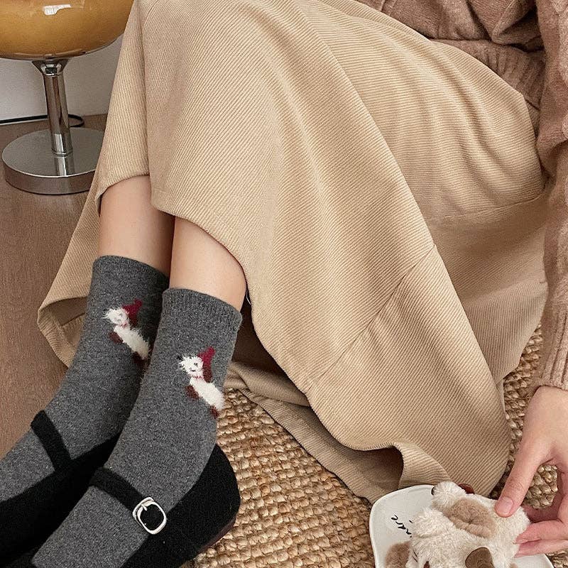 Gohobi （We cover U.S. import duties） - Wholesale Socks - Women's - Gohobi Fleece-Lined Puppy Print Winter Socks5