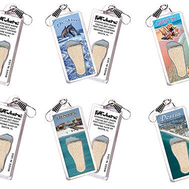 Destin FootWhere® Souvenir Zipper-Pull. 72 pieces/ 6 assorted styles. for wholesale by FootWhere- USA Group, Inc.