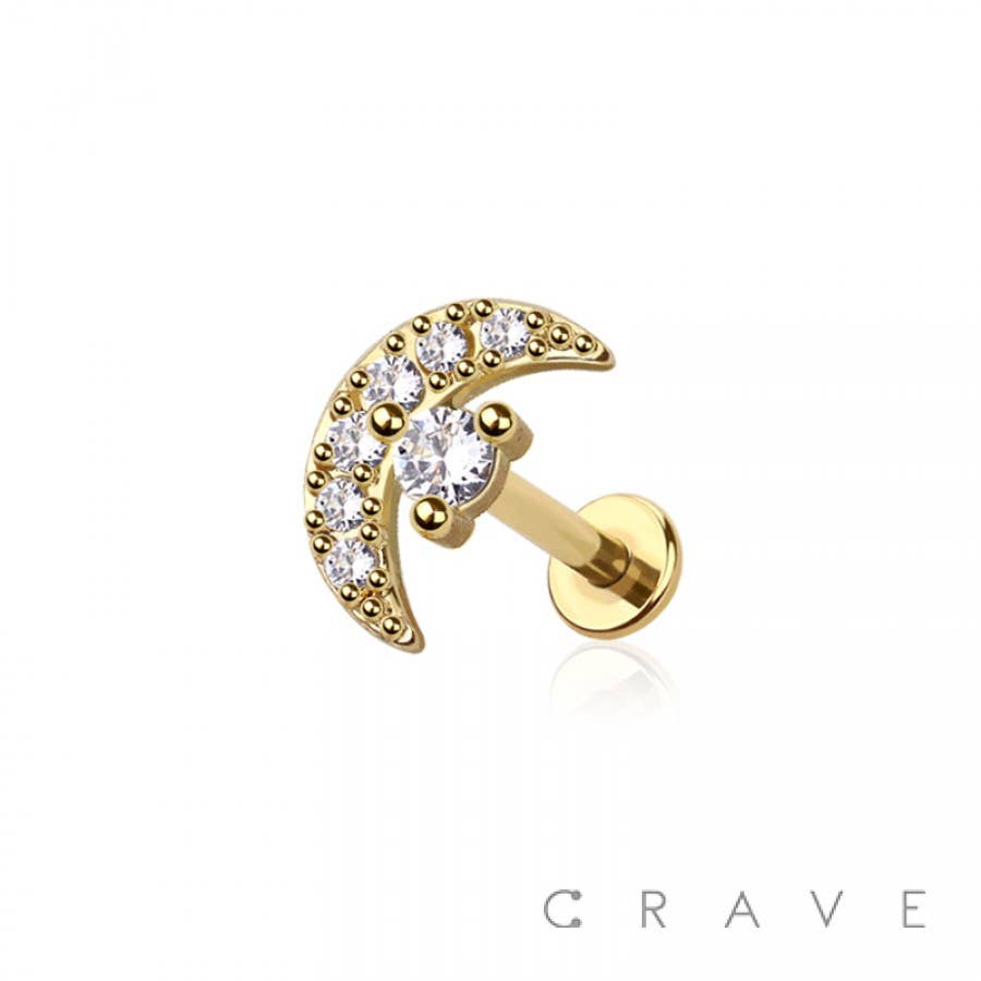 CRAVE - Vente Clous d'oreille - CROISSANT DE LUNE AVEC GEMME RONDE CENTRALE FILETÉE À L'INTÉRIEUR0