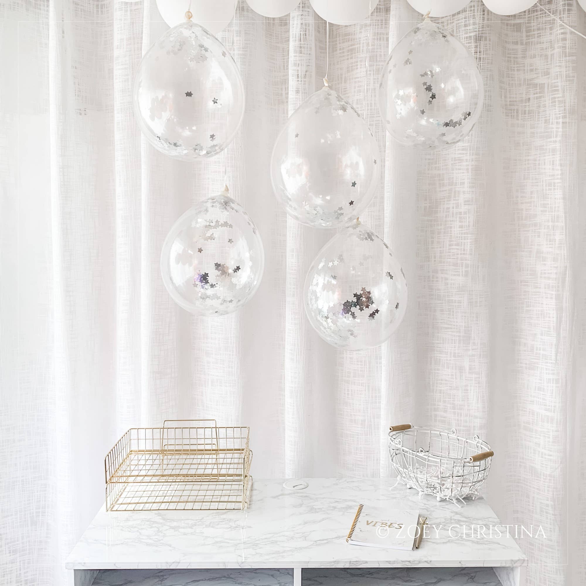 Zoey Christina - Vente Ballon - Ballon en latex rempli de confettis étoiles argentées | Lot de 256