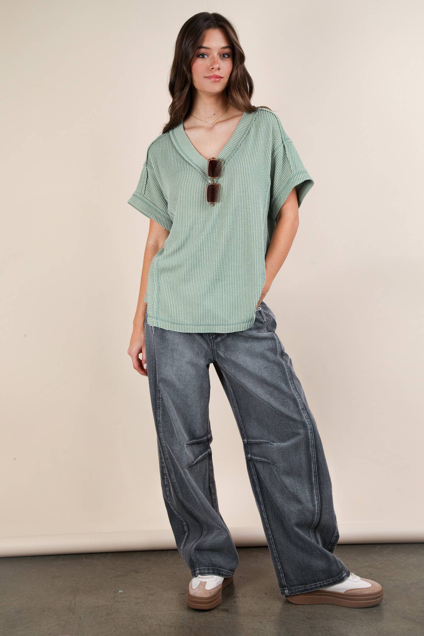 VERY J – wholesale Knit top – Women's – NT12075-Soft Two Tone Casual Comfy Ribbed Knit Top18