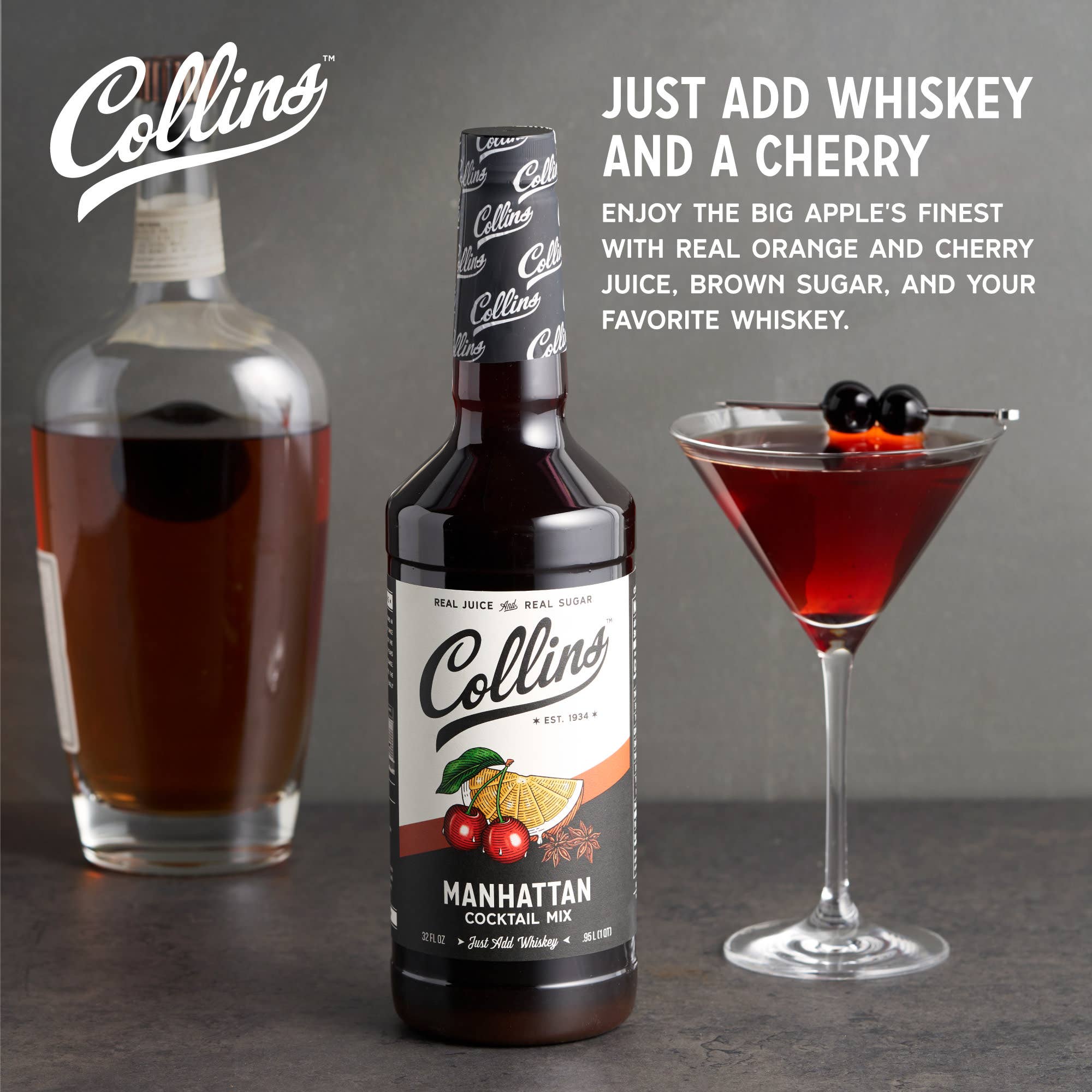 Collins - Vente Mélange/sirop pour cocktails - Mélange pour cocktail Manhattan au vrai sucre 32 oz1