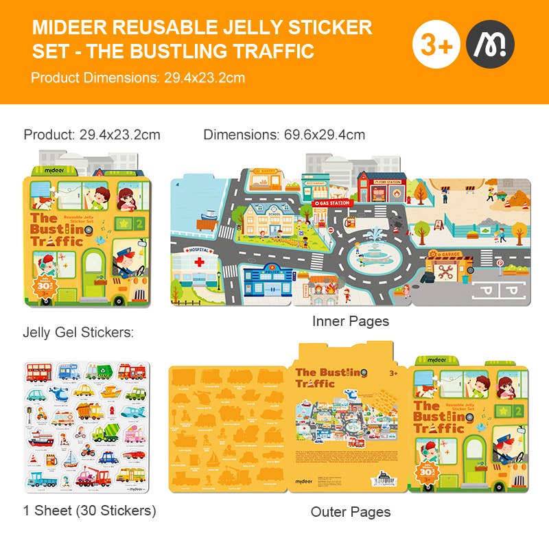 ToysLink - Wholesale Sticker – Child & baby - Mideer Reusable Jelly Sticker Set-The Bustling Traffic1
