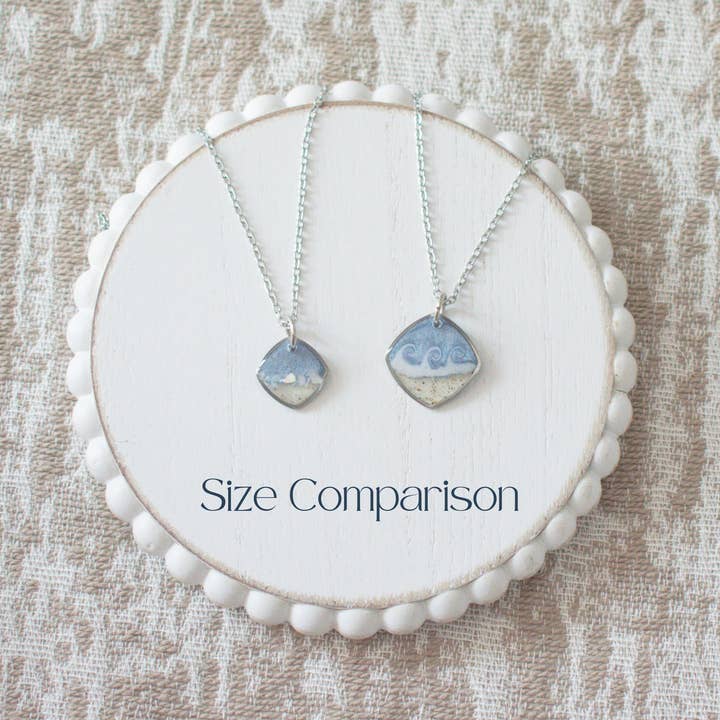Sandy Beaches Shop - Vendita all'ingrosso Collana con ciondolo/pendaglio - Collana di Sabbia Personalizzata | Quadrata | Onda Dipinta a Mano | Argento2