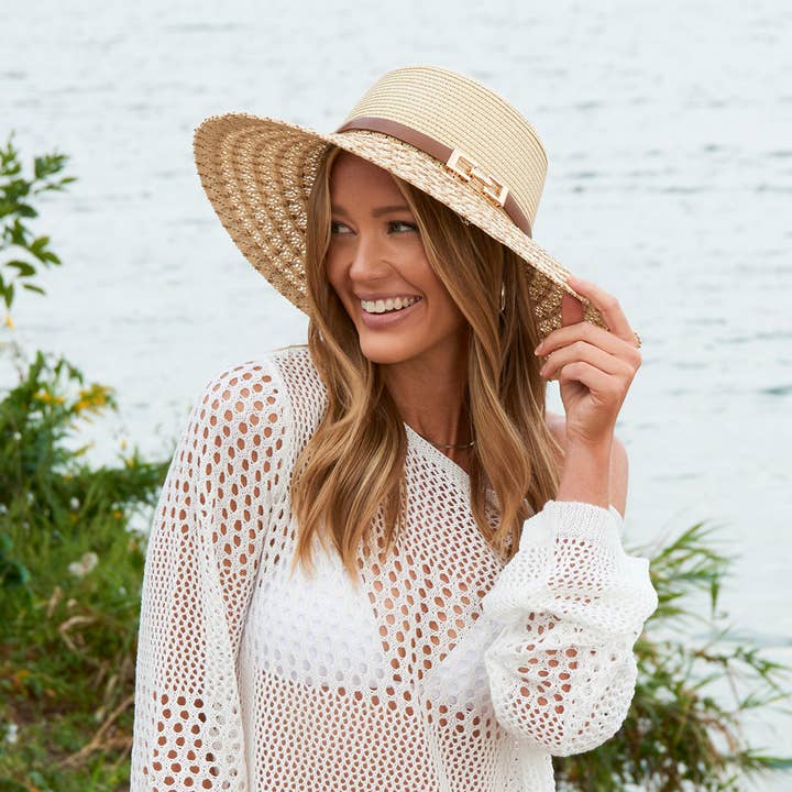 Sun Hat Vienna Contrast Woven Wide Brim with Buckle for wholesale by Howard's