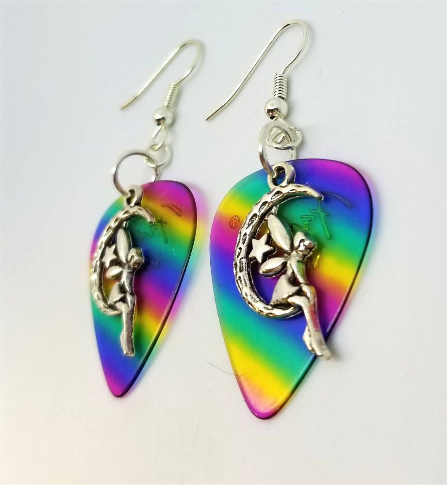 Simply Raevyn - Wholesale Dangle Earrings - Fairy on the Half Moon Charm Guitar Pick Earrings34