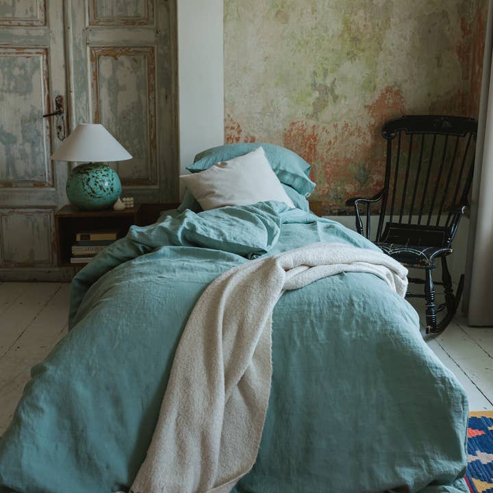 Linen Spells - Wholesale Bedding Set - Linen Bedding Set In Ocean Mint(1 DC+2 Pillowcases)
