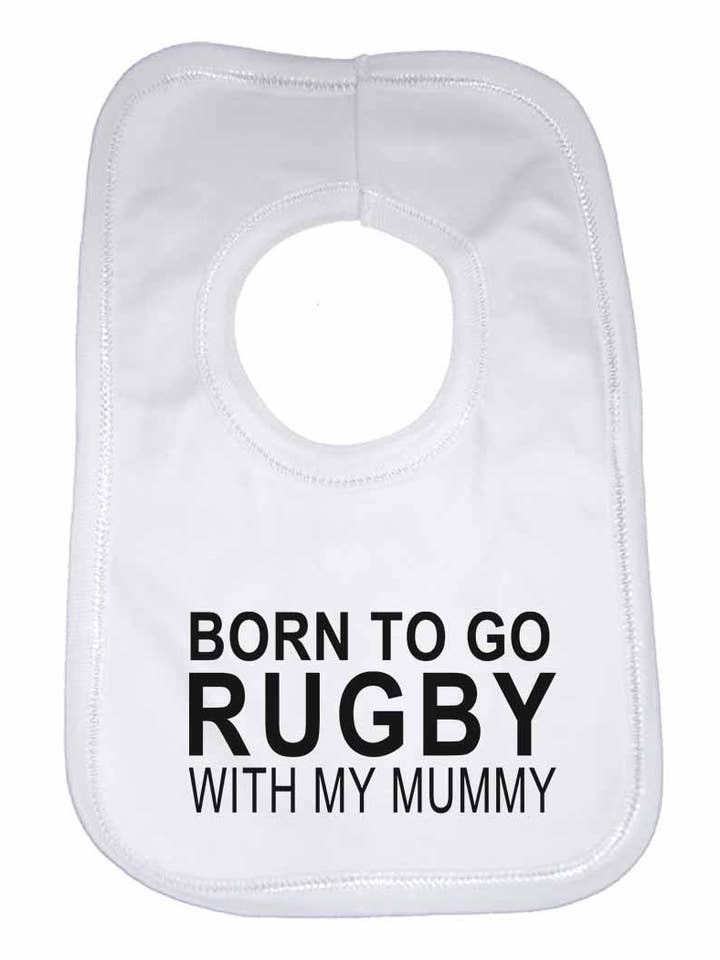 Born to Go Rugby with My Mummy Boys Girls Baby Bibs for wholesale by Little Ratbag