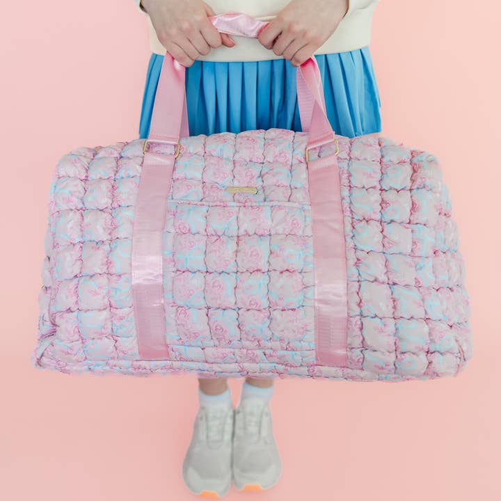 Rock Paper Scissors - Wholesale Sporting Accessories - Watercolor Floral Bow Quilted Weekender Duffle Bag