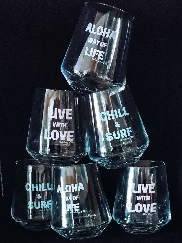 Conjunto com 6 copos - CHILL & SURF - LIVE WITH LOVE (3 cores) por atacado de ALOHA WAY OF LIFE