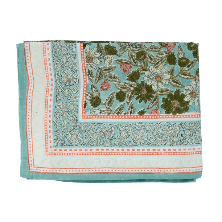 Indisk dug med blomstermønster Meera blågrøn for engroshandel hos Bonheur du Jour