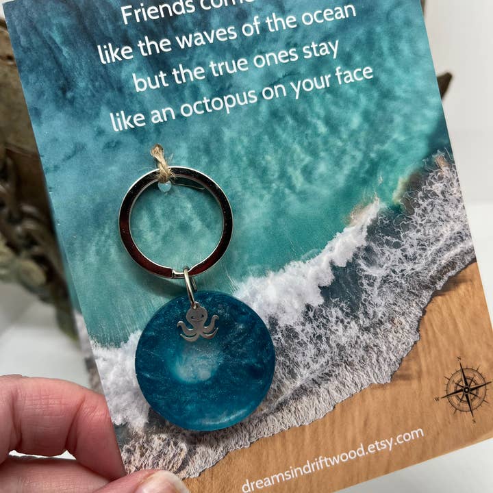 Oceana by Dreams in Driftwood - Wholesale Keychain - Unisex - Quirky friend keyring - Octopus quote