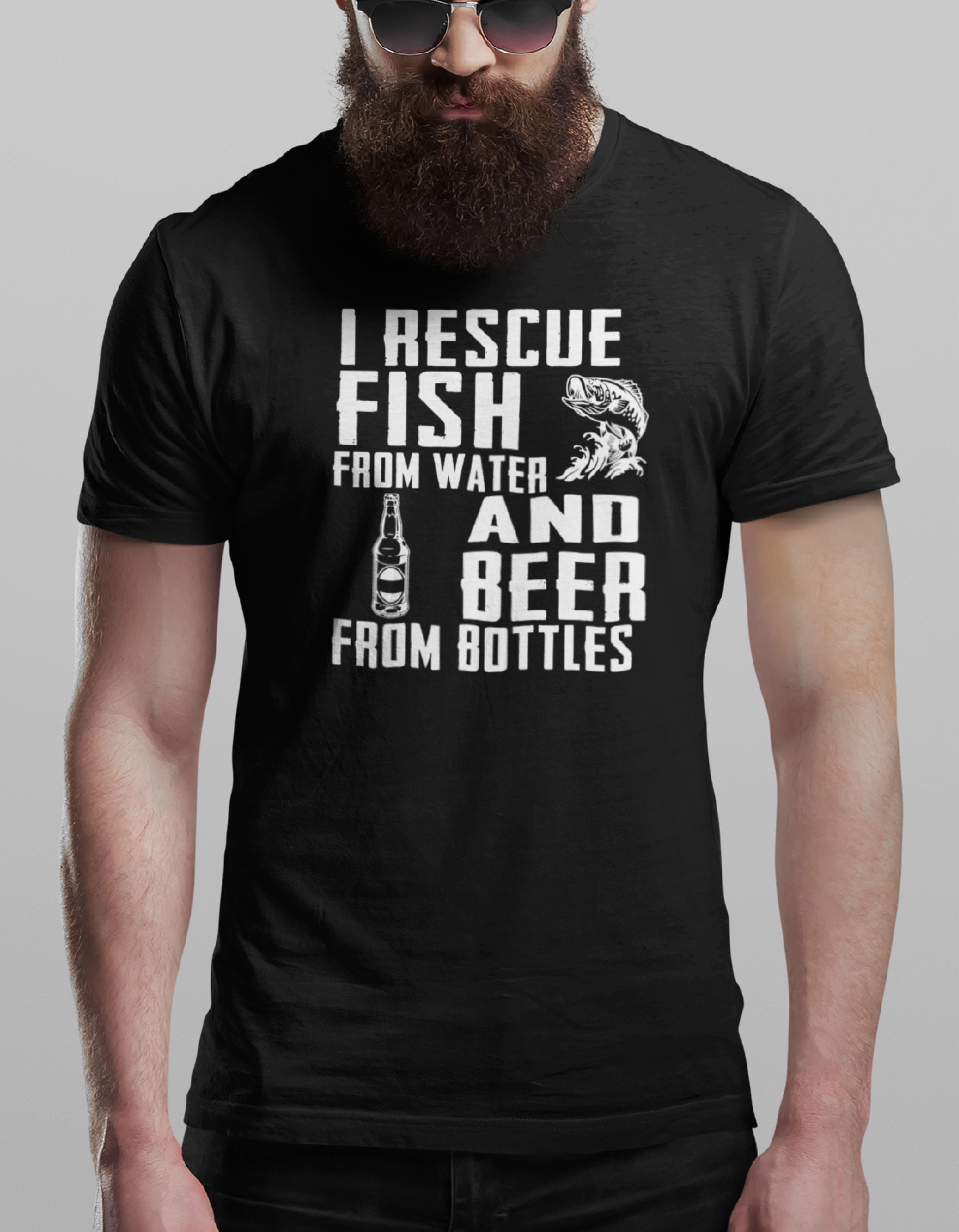 Hunt Hook Eat - Wholesale Screen Printed T-Shirt - Men's - I Rescue Fish & Beer Tee0
