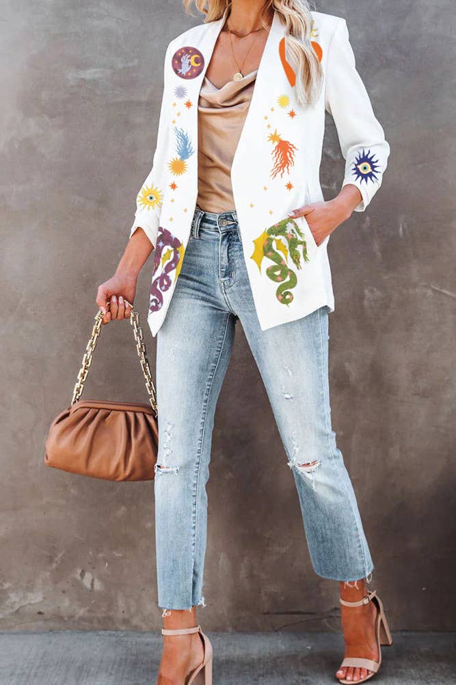 Bianco Cappotto blazer con stampa bianca JRM043 in vendita all'ingrosso su Faire1