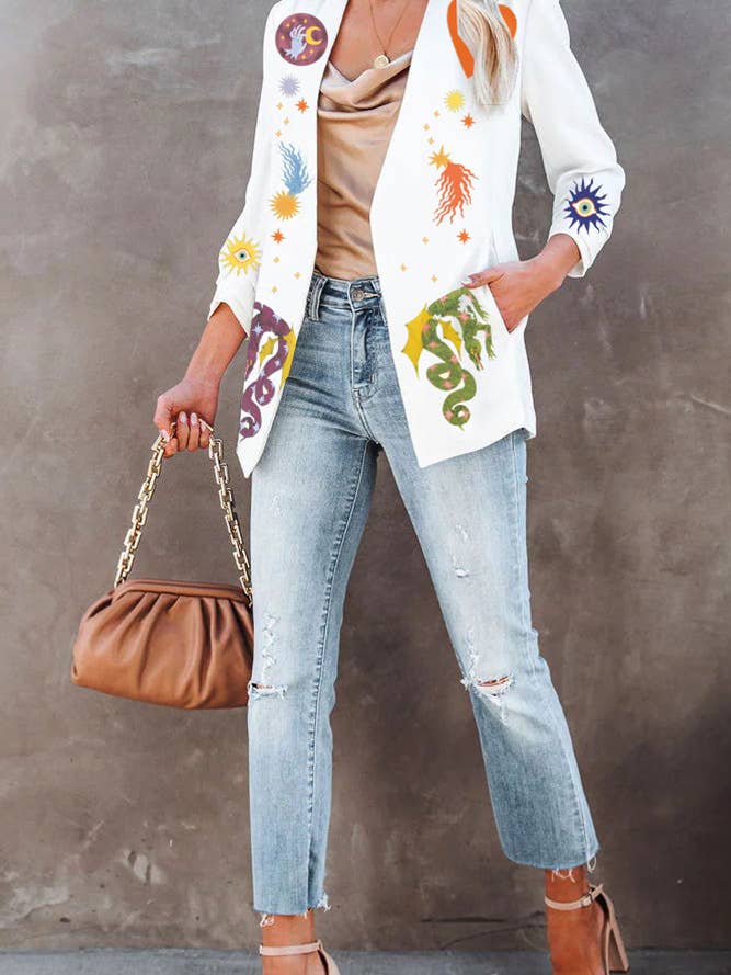 Weiss Weißer Blazermantel mit Aufdruck JRM043 für den Großhandel auf Faire1