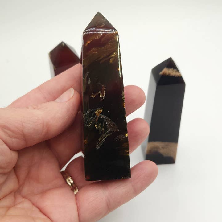 Meraki Gemstones - Wholesale Spiritual Stone/Crystal - Amber Obelix Tower 4 Faceted (Approx. 3.5-4 Inches Tall)