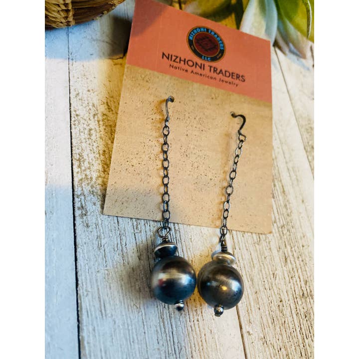 Nizhonitradersllc - Wholesale Dangle Earrings - Handcrafted Pearl Sterling Silver Ball & Chain Dangle Earrings3