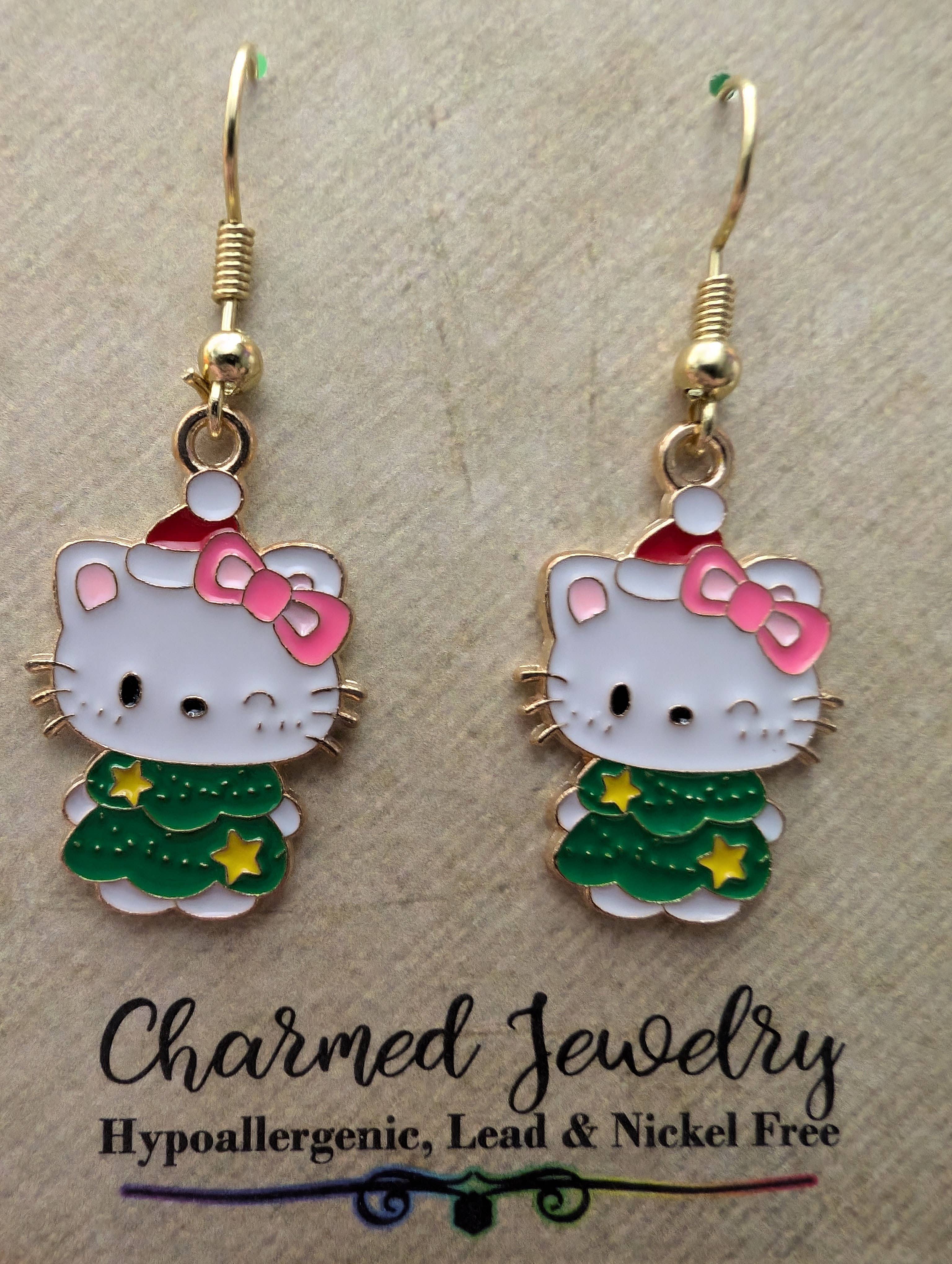 Con-Quest Crafts - Vente Boucles d'oreilles pendantes - Boucles d'oreilles et collier Noël inspirés de Hello Kitty & ses amis15