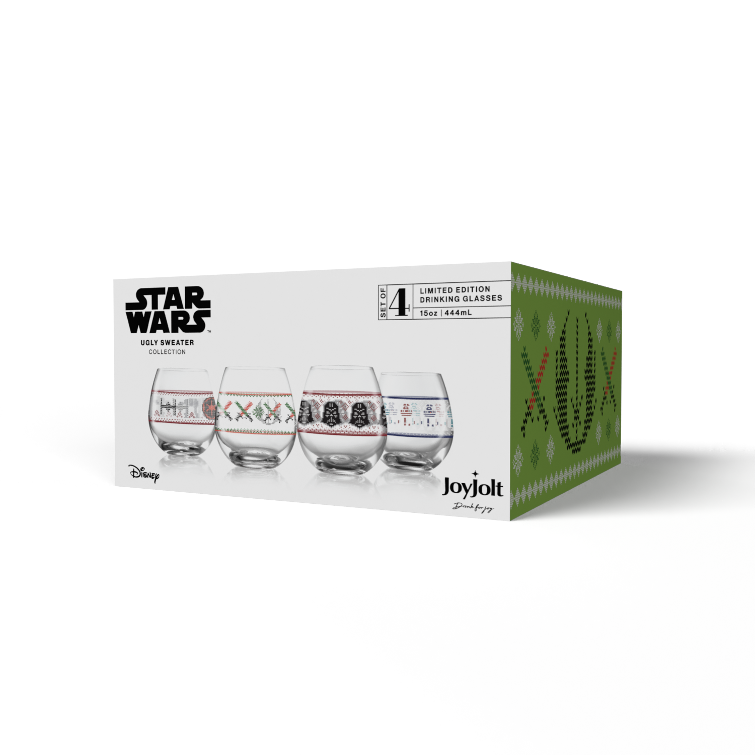 JoyJolt - Vendita all'ingrosso Bicchieri da vino - Set da 4 Bicchieri da Vino senza Gambe Star Wars con motivo Maglione Natalizio7