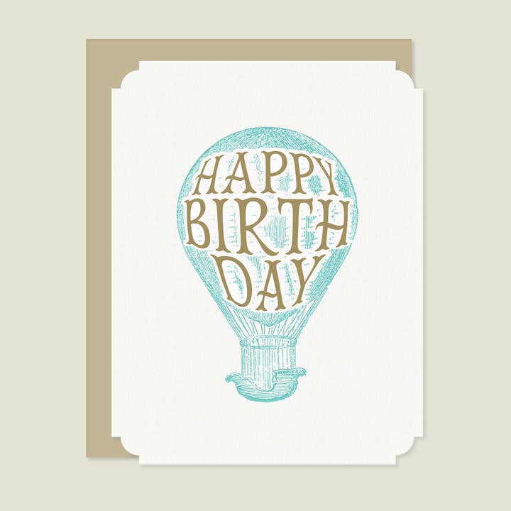 Birthday Hot Air Balloon Deluxe Die Cut Letterpress Card for wholesale by Missive
