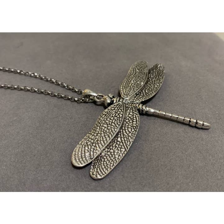 FR2477 3D Silver Burnished Dragonfly Long Chain Necklace for wholesale by 0011 PREMIERE