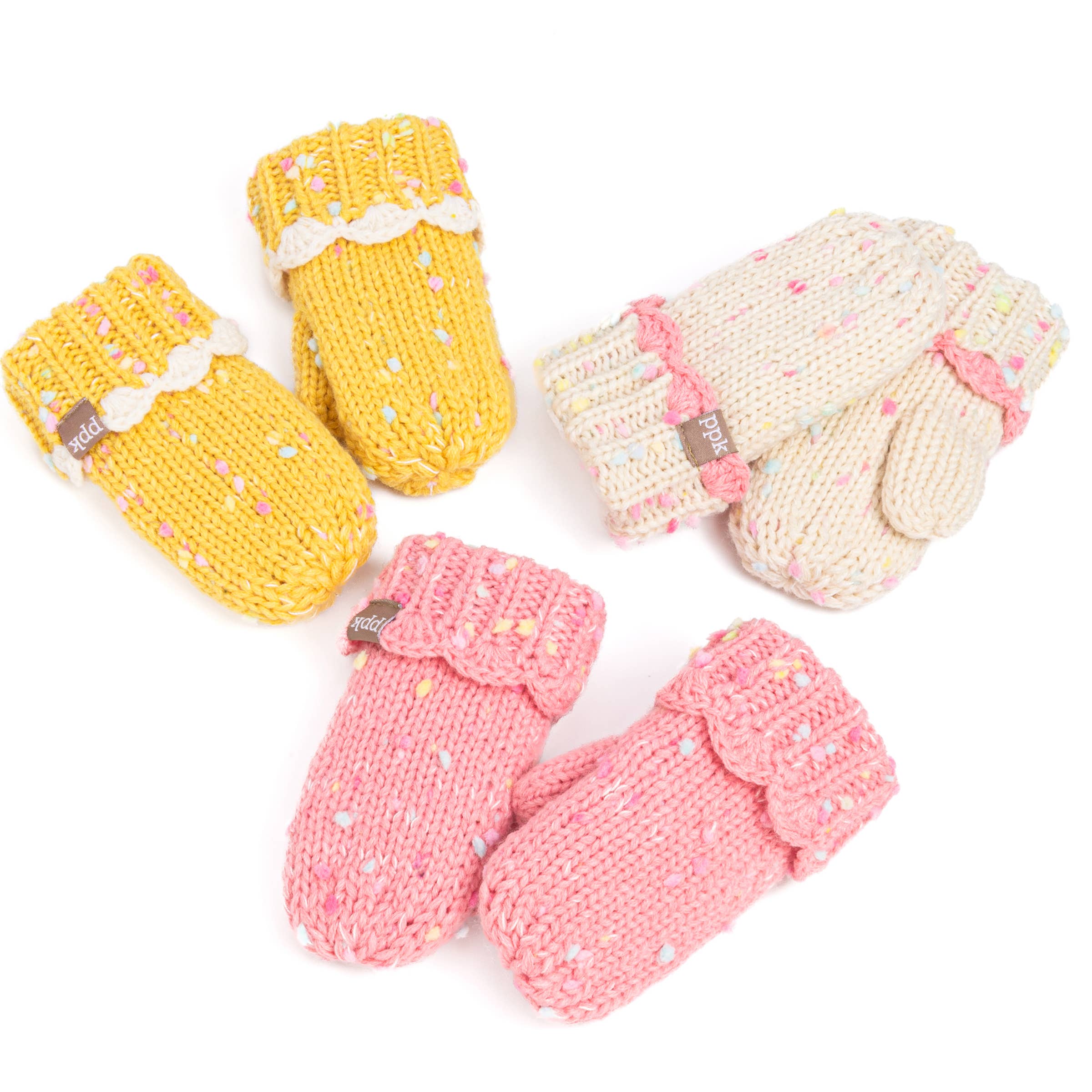 Peppercorn Kids - Wholesale Mittens - Kids - Little Girls Knit Mittens with Lace - Off-White 1-3y, 3-6y4