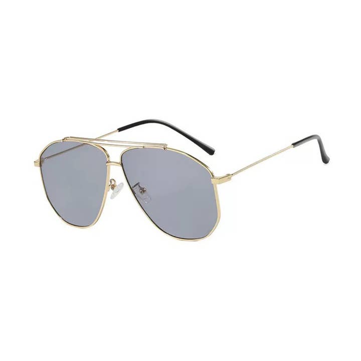 Square Metal Aviator Sunglasses – Gold / Grey for wholesale by V by Vye Eyewear