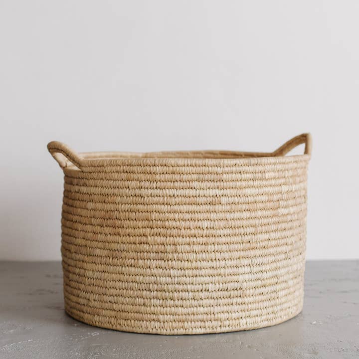 Round Laundry Basket, palm leaf - low for wholesale by Will & Atlas