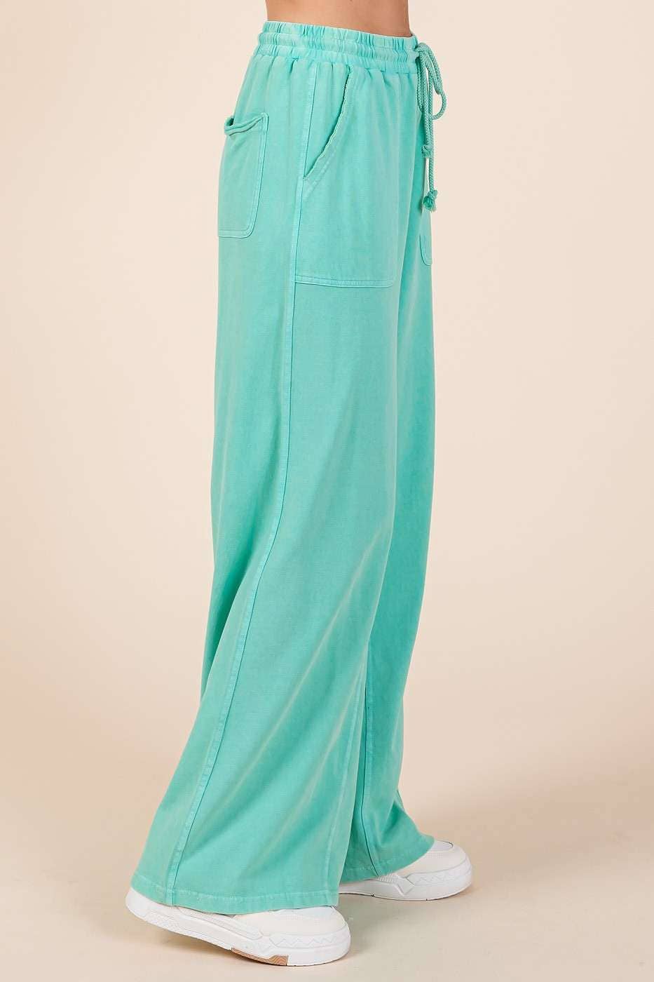 mittoshop - Wholesale Pants - Women's - MINERAL WASH FRENCH TERRY WIDE LEG PANTS33